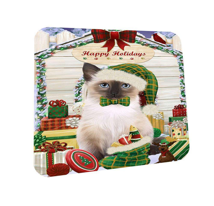 Happy Holidays Christmas Siamese Cat With Presents Coasters Set of 4 CST52641