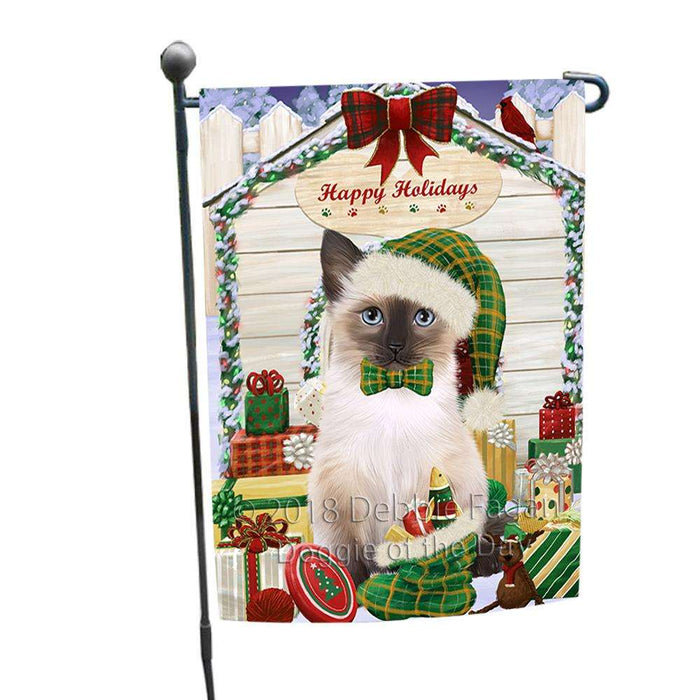Happy Holidays Christmas Siamese Cat With Presents Garden Flag GFLG52627