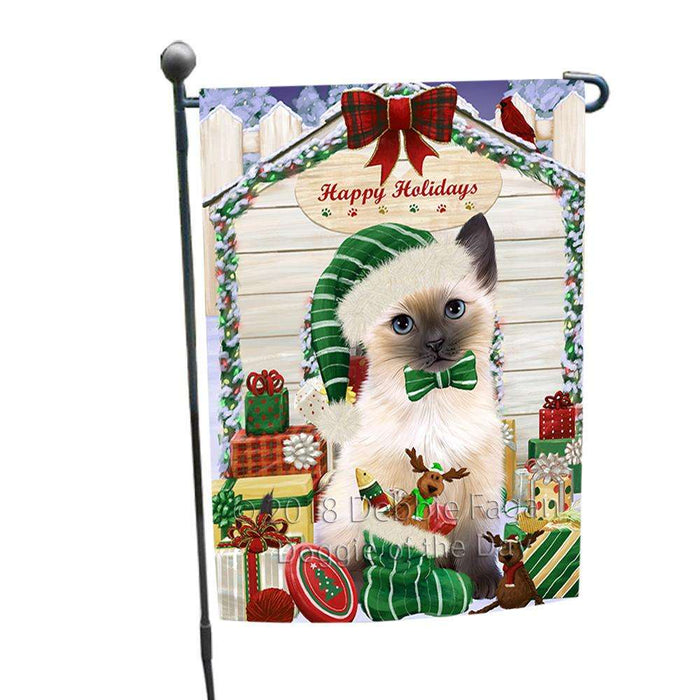 Happy Holidays Christmas Siamese Cat With Presents Garden Flag GFLG52628
