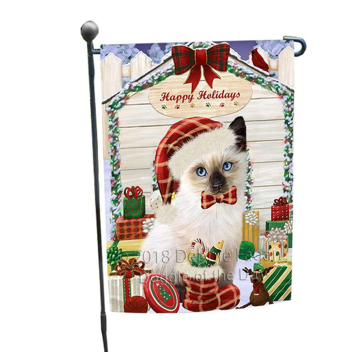 Happy Holidays Christmas Siamese Cat With Presents Garden Flag GFLG52629