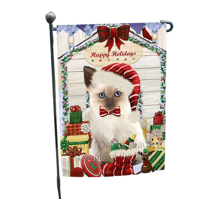 Happy Holidays Christmas Siamese Cat With Presents Garden Flag GFLG52630
