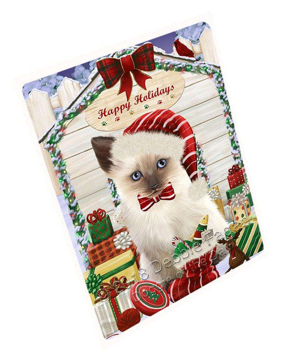 Happy Holidays Christmas Siamese Cat With Presents Large Refrigerator / Dishwasher Magnet RMAG76296