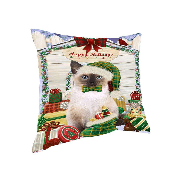 Happy Holidays Christmas Siamese Cat With Presents Pillow PIL66884