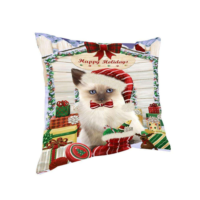 Happy Holidays Christmas Siamese Cat With Presents Pillow PIL66896