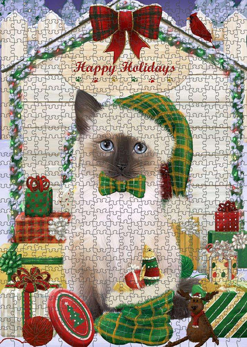 Happy Holidays Christmas Siamese Cat With Presents Puzzle with Photo Tin PUZL61977