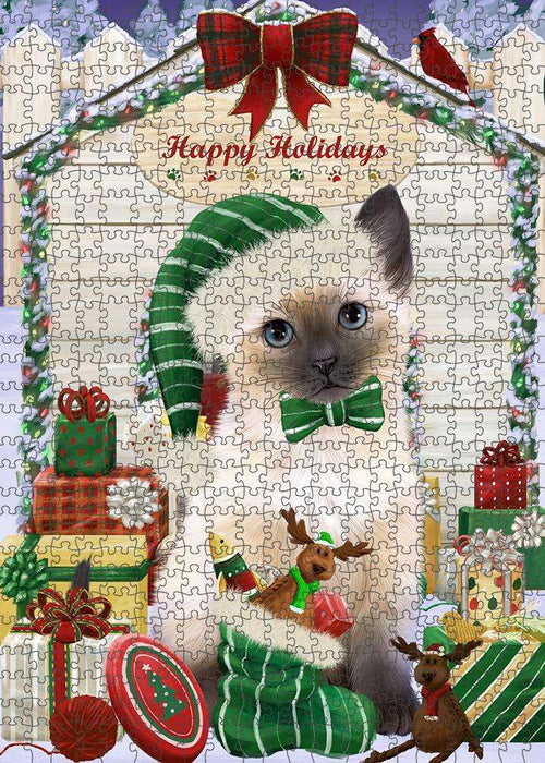 Happy Holidays Christmas Siamese Cat With Presents Puzzle with Photo Tin PUZL61980