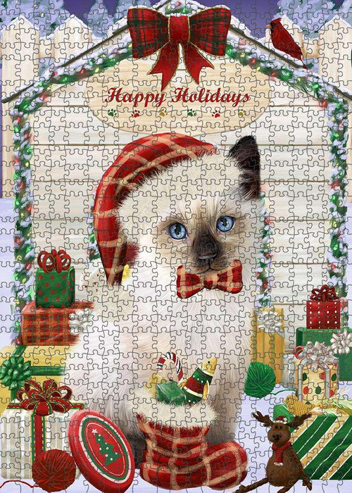 Happy Holidays Christmas Siamese Cat With Presents Puzzle with Photo Tin PUZL61983