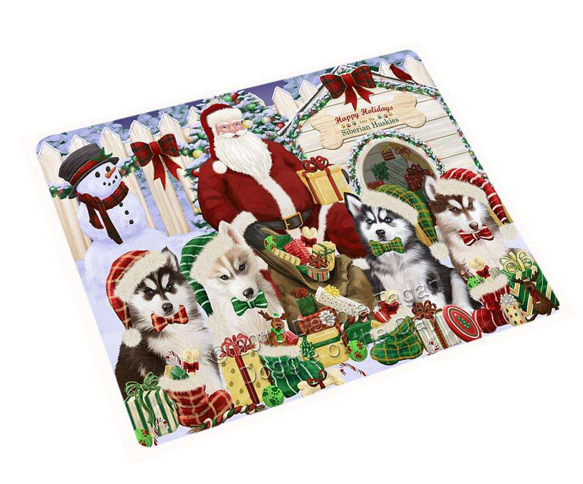 Happy Holidays Christmas Siberian Huskies Dog House Gathering Cutting Board C58653