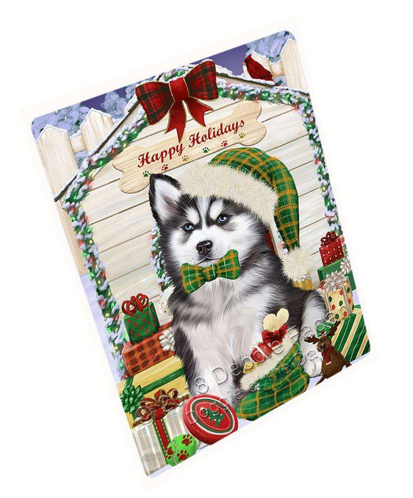 Happy Holidays Christmas Siberian Husky Dog House with Presents Cutting Board C58785