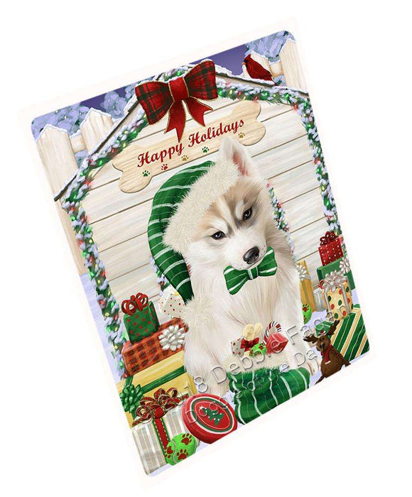 Happy Holidays Christmas Siberian Husky Dog House with Presents Cutting Board C58788