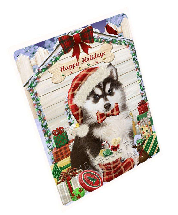 Happy Holidays Christmas Siberian Husky Dog House with Presents Cutting Board C58791