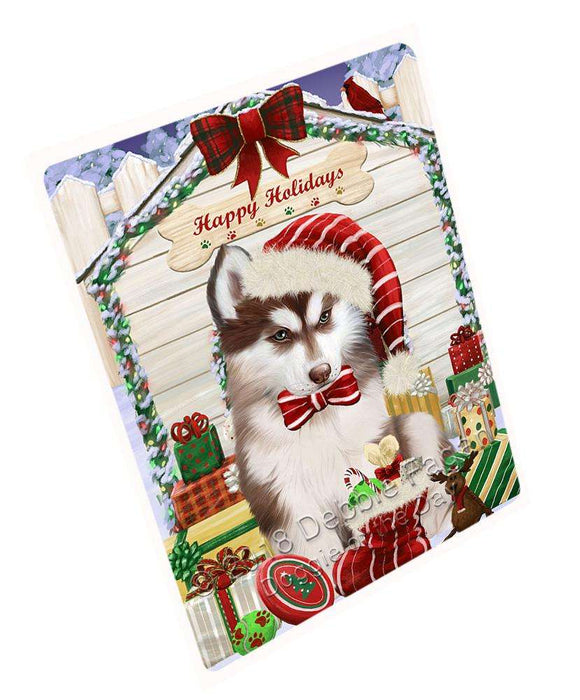 Happy Holidays Christmas Siberian Husky Dog House with Presents Cutting Board C58794