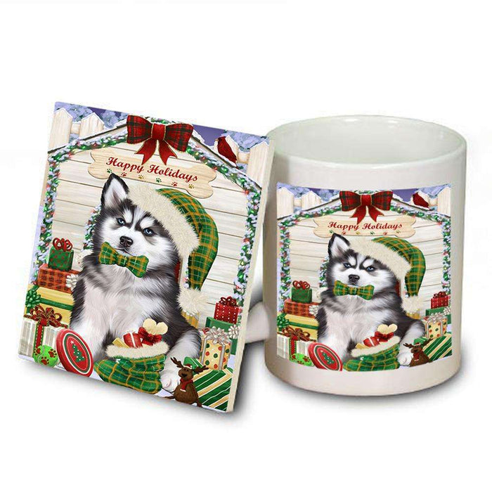 Happy Holidays Christmas Siberian Husky Dog House With Presents Mug and Coaster Set MUC51504