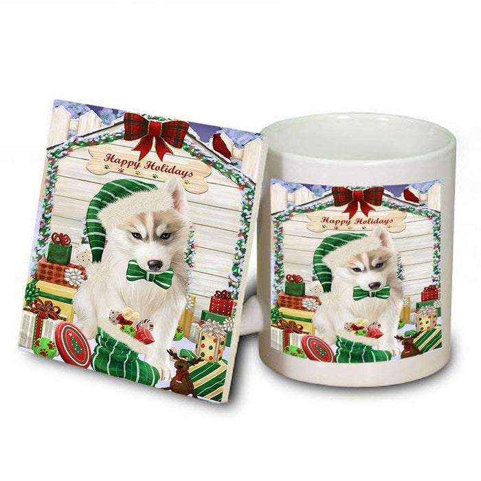 Happy Holidays Christmas Siberian Husky Dog House With Presents Mug and Coaster Set MUC51505