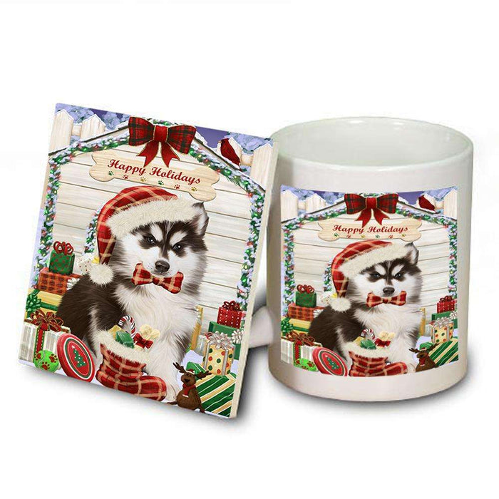 Happy Holidays Christmas Siberian Husky Dog House With Presents Mug and Coaster Set MUC51506
