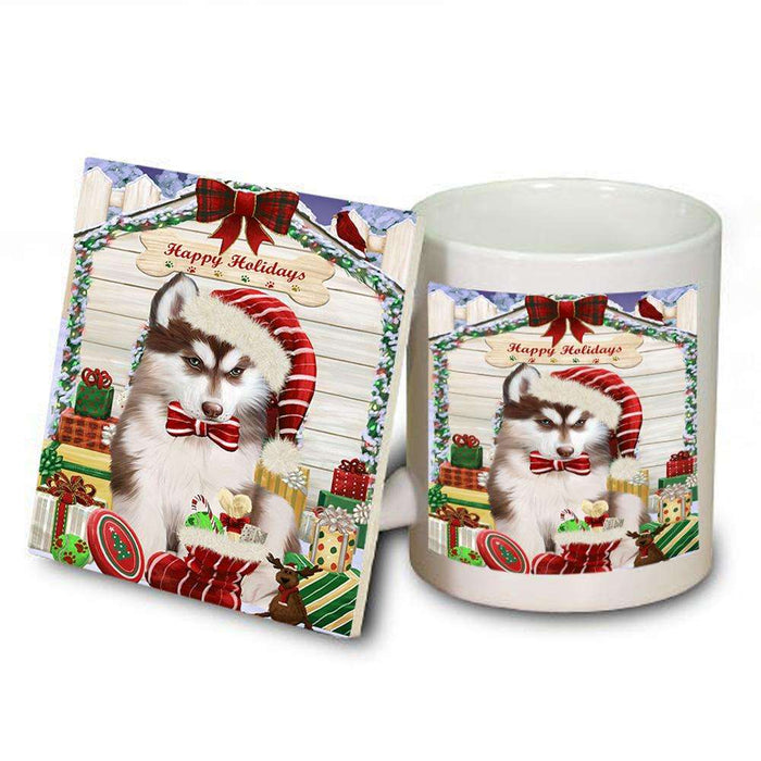 Happy Holidays Christmas Siberian Husky Dog House With Presents Mug and Coaster Set MUC51507