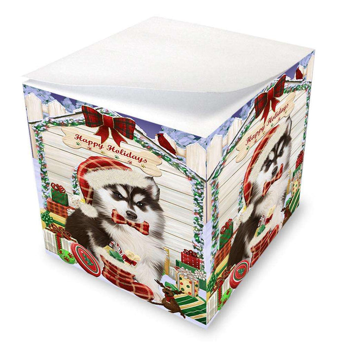 Happy Holidays Christmas Siberian Husky Dog House With Presents Note Cube NOC51514