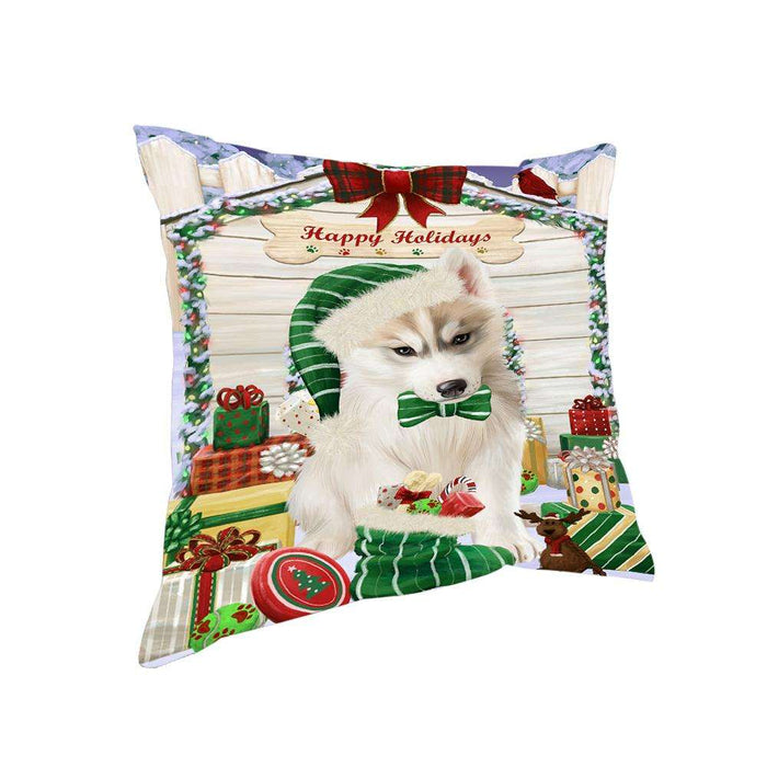 Happy Holidays Christmas Siberian Husky Dog House with Presents Pillow PIL62416