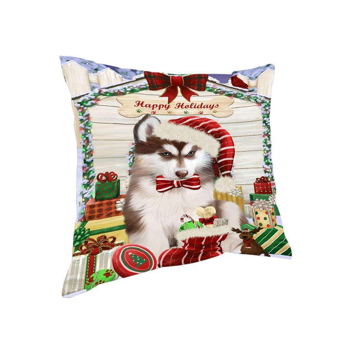 Happy Holidays Christmas Siberian Husky Dog House with Presents Pillow PIL62424