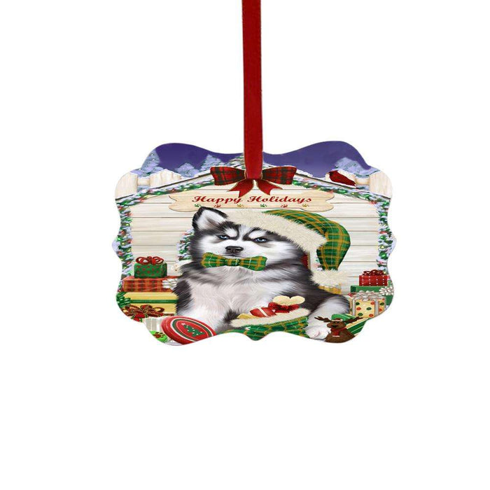 Happy Holidays Christmas Siberian Husky House With Presents Double-Sided Photo Benelux Christmas Ornament LOR49970