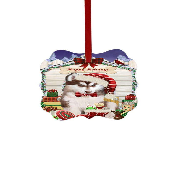 Happy Holidays Christmas Siberian Husky House With Presents Double-Sided Photo Benelux Christmas Ornament LOR49973