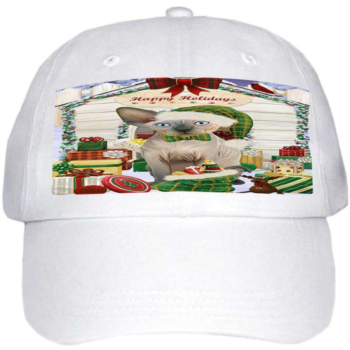 Happy Holidays Christmas Sphynx Cat With Presents Ball Hat Cap HAT61791