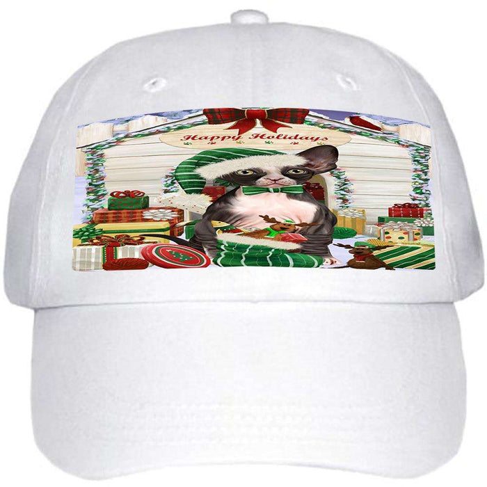 Happy Holidays Christmas Sphynx Cat With Presents Ball Hat Cap HAT61794