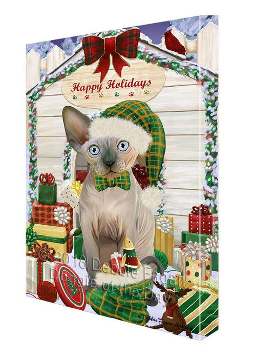 Happy Holidays Christmas Sphynx Cat With Presents Canvas Print Wall Art Décor CVS90971