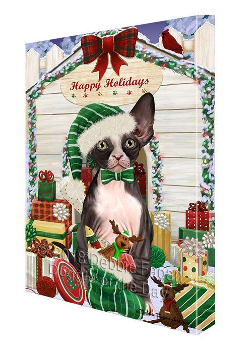 Happy Holidays Christmas Sphynx Cat With Presents Canvas Print Wall Art Décor CVS90980