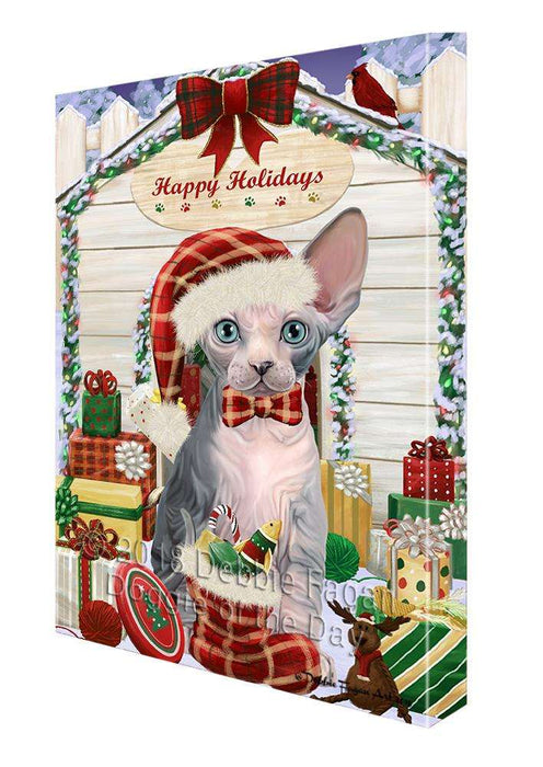 Happy Holidays Christmas Sphynx Cat With Presents Canvas Print Wall Art Décor CVS90989