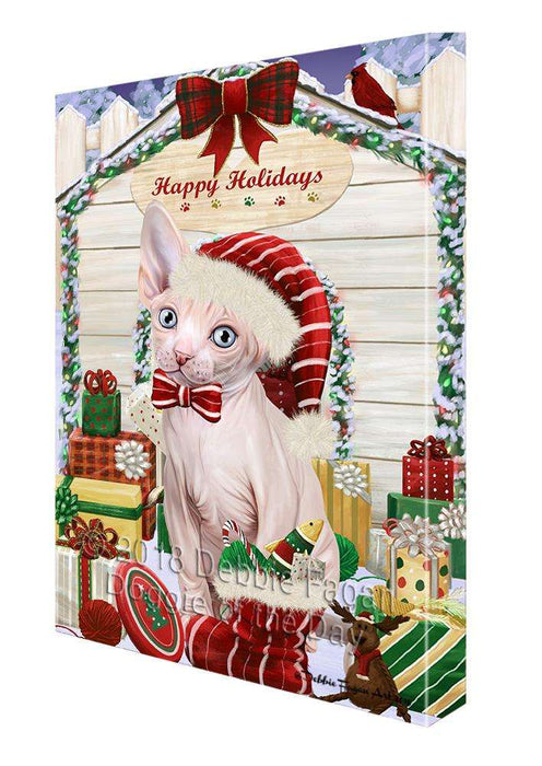 Happy Holidays Christmas Sphynx Cat With Presents Canvas Print Wall Art Décor CVS90998