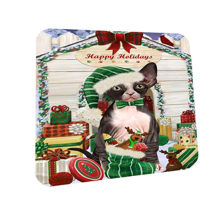 Happy Holidays Christmas Sphynx Cat With Presents Coasters Set of 4 CST52646