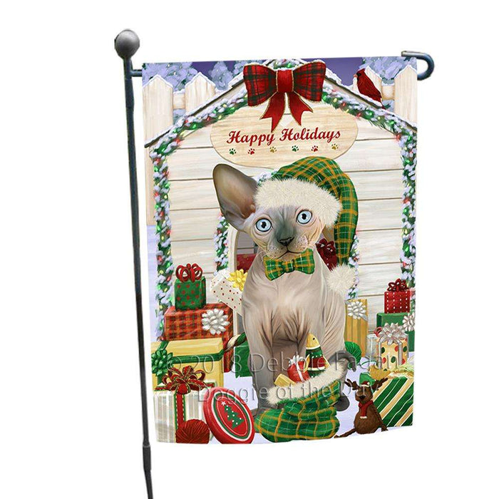 Happy Holidays Christmas Sphynx Cat With Presents Garden Flag GFLG52631