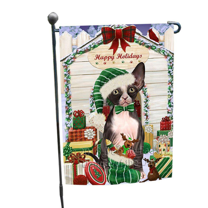 Happy Holidays Christmas Sphynx Cat With Presents Garden Flag GFLG52632