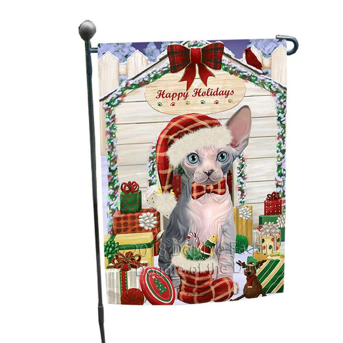 Happy Holidays Christmas Sphynx Cat With Presents Garden Flag GFLG52633