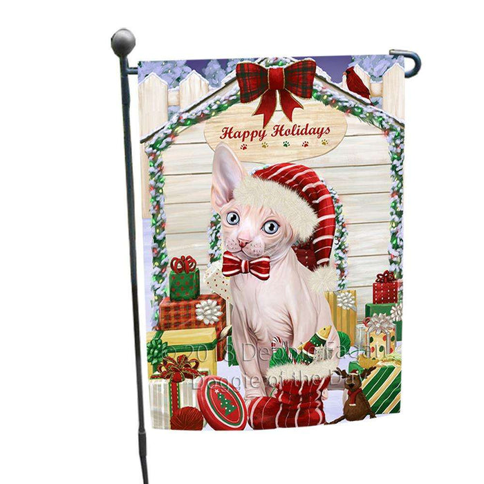 Happy Holidays Christmas Sphynx Cat With Presents Garden Flag GFLG52634