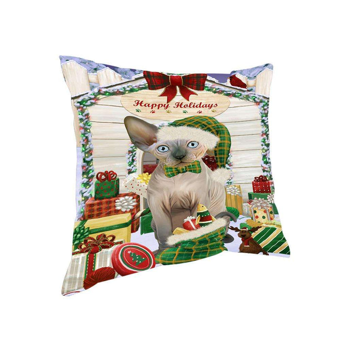 Happy Holidays Christmas Sphynx Cat With Presents Pillow PIL66900