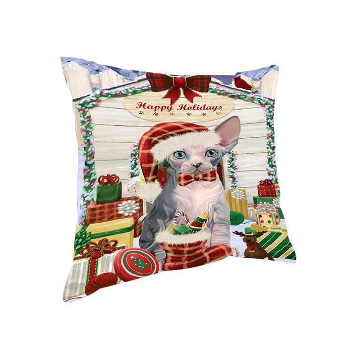 Happy Holidays Christmas Sphynx Cat With Presents Pillow PIL66908