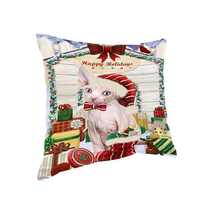 Happy Holidays Christmas Sphynx Cat With Presents Pillow PIL66912