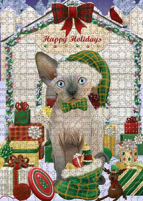 Happy Holidays Christmas Sphynx Cat With Presents Puzzle with Photo Tin PUZL61989