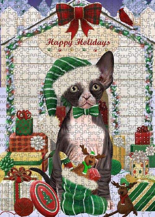 Happy Holidays Christmas Sphynx Cat With Presents Puzzle with Photo Tin PUZL61992