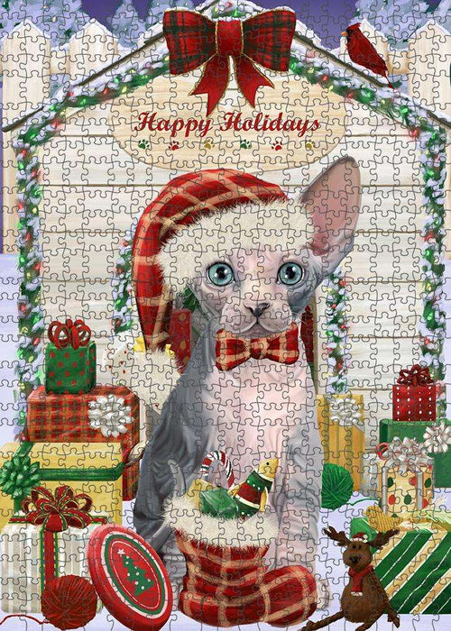 Happy Holidays Christmas Sphynx Cat With Presents Puzzle with Photo Tin PUZL61995
