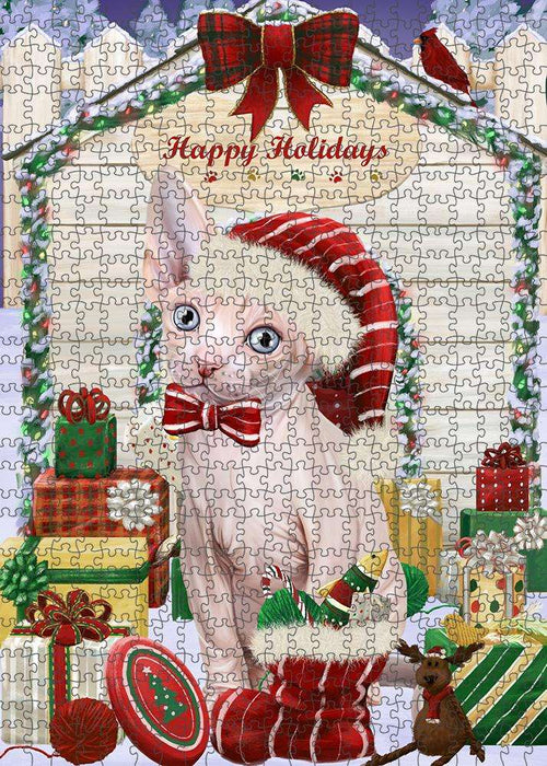 Happy Holidays Christmas Sphynx Cat With Presents Puzzle with Photo Tin PUZL61998