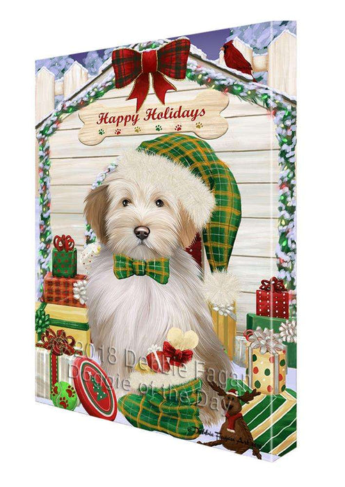 Happy Holidays Christmas Tibetan Terrier Dog House with Presents Canvas Print Wall Art Décor CVS80909