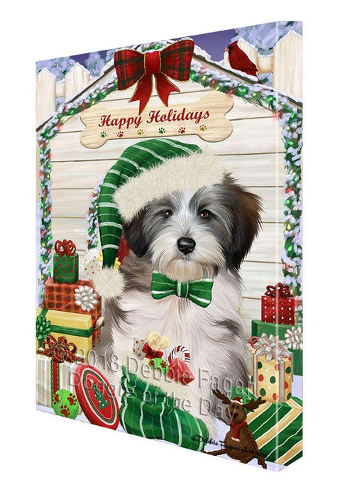 Happy Holidays Christmas Tibetan Terrier Dog House with Presents Canvas Print Wall Art Décor CVS80918