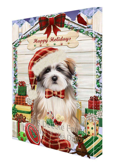 Happy Holidays Christmas Tibetan Terrier Dog House with Presents Canvas Print Wall Art Décor CVS80927