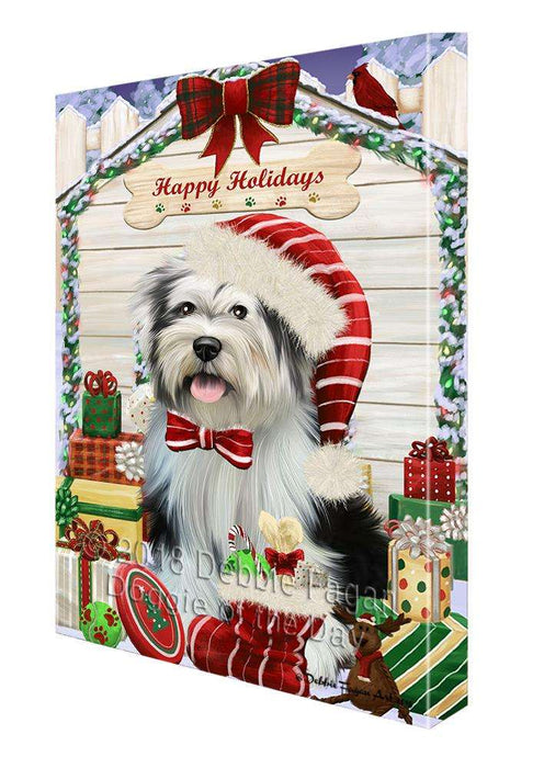 Happy Holidays Christmas Tibetan Terrier Dog House with Presents Canvas Print Wall Art Décor CVS80936