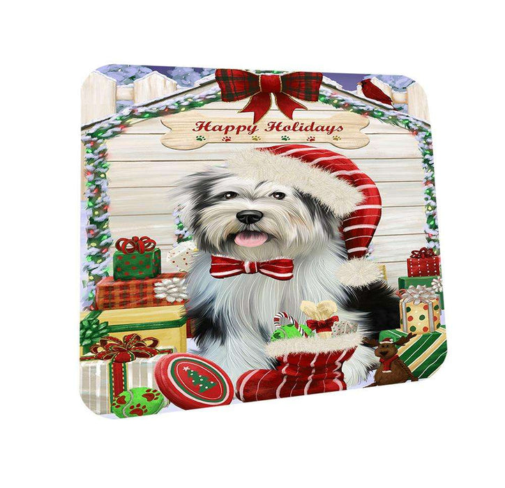 Happy Holidays Christmas Tibetan Terrier Dog House With Presents Coasters Set of 4 CST51478