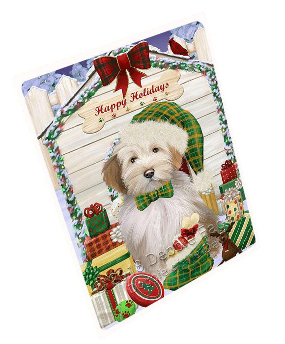 Happy Holidays Christmas Tibetan Terrier Dog House with Presents Cutting Board C58797