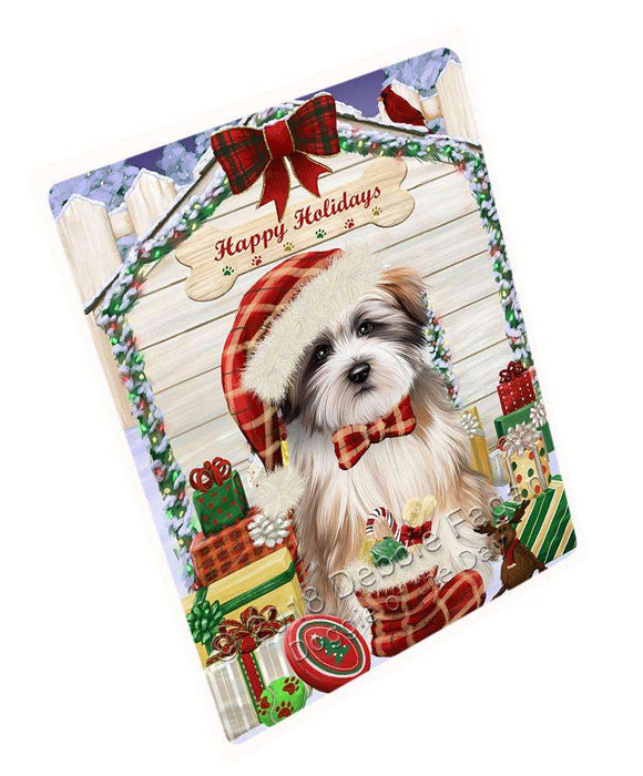 Happy Holidays Christmas Tibetan Terrier Dog House with Presents Cutting Board C58803